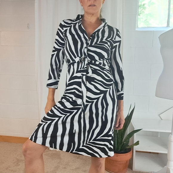 Talbots zebra print stretchy tie front shirt dress szM petites - Picture 16 of 16
